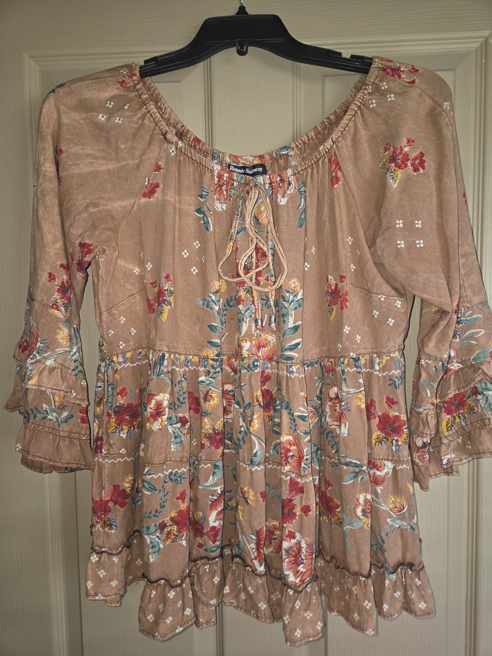 Boho Floral Tunic Top in Tan